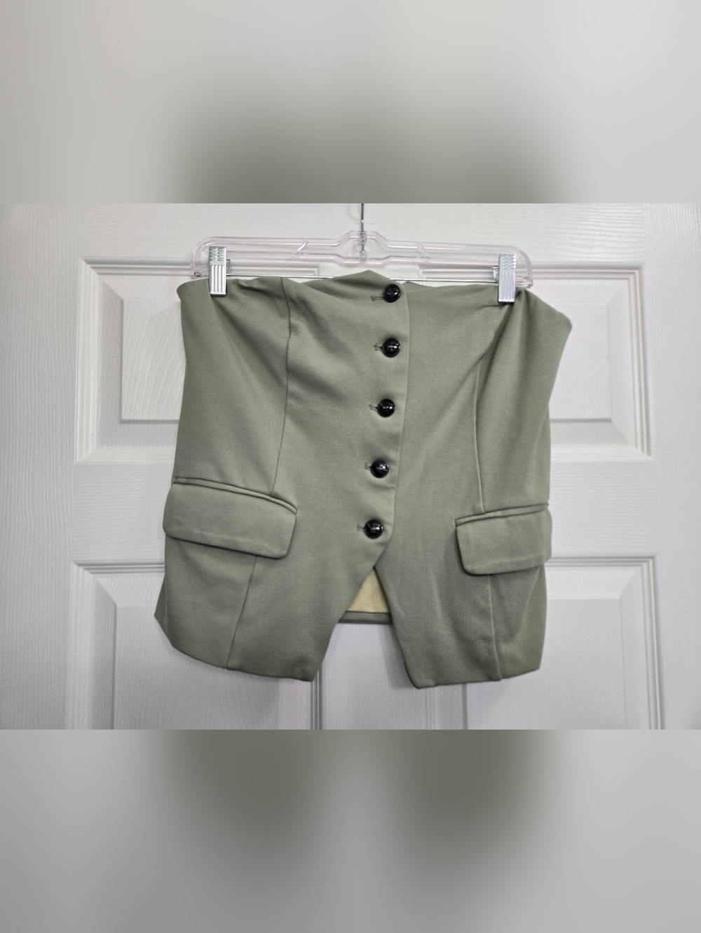 Button-Front Strapless Corset Top in Sage Green